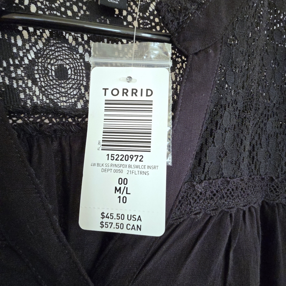 NWT - Torrid Black Lace Detail Women's Top - Picture 2 of 7